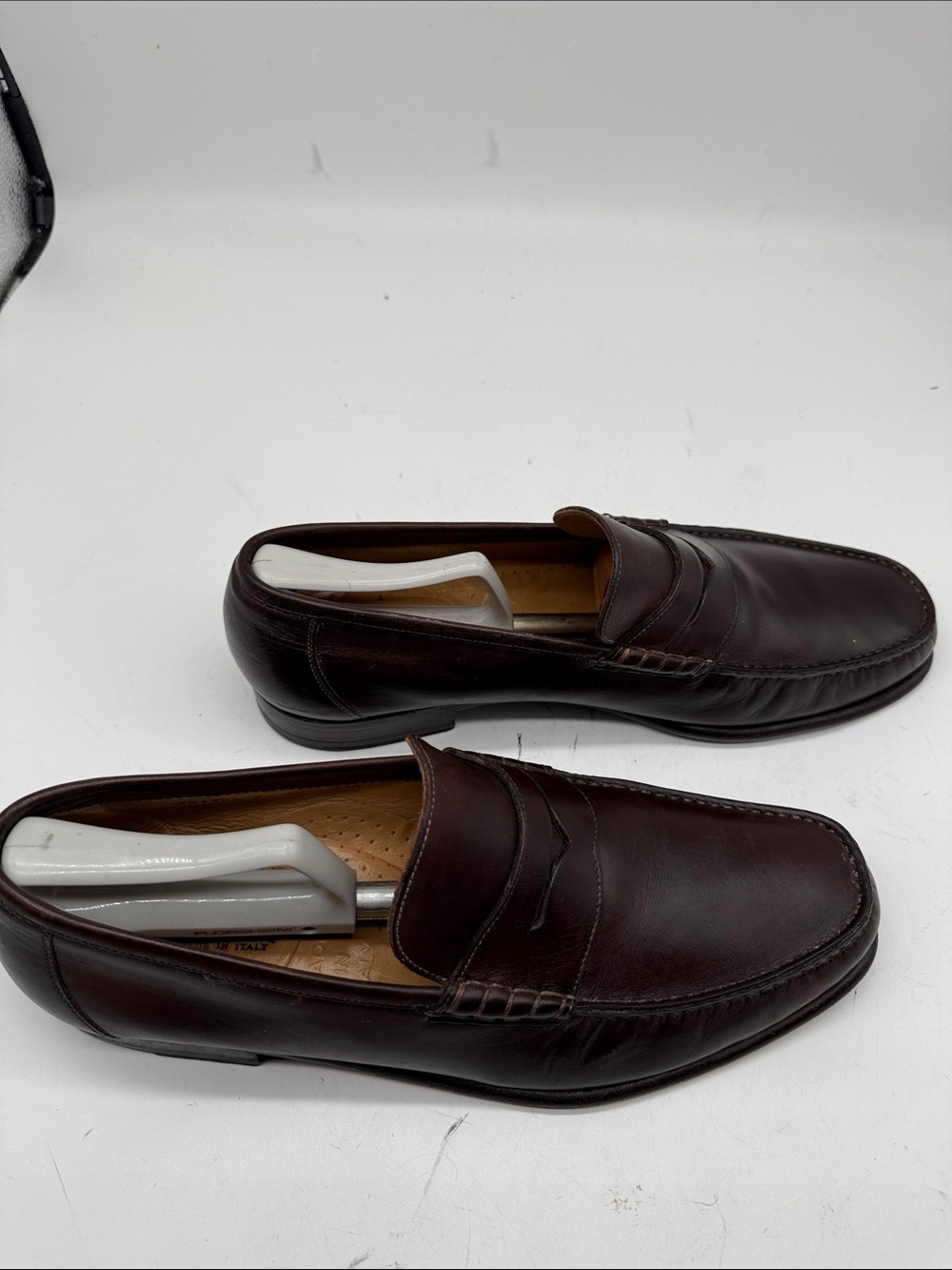 Santoni Dark Brown Leather Penny Loafers